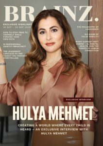 Hulya Mehmet, Children's Speech and Language Therapist on the cover of Brainz Magazine (September)